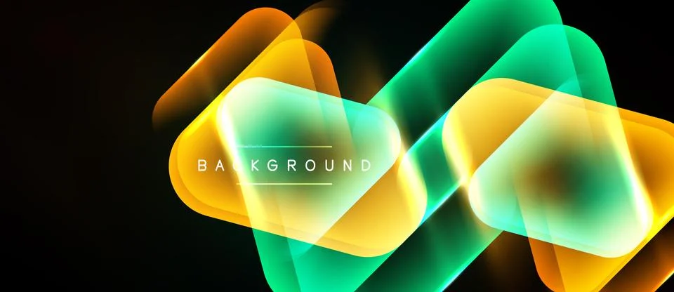 Abstract neon layers overlap, creating vibrant glow effect. Dark background Stock Illustration