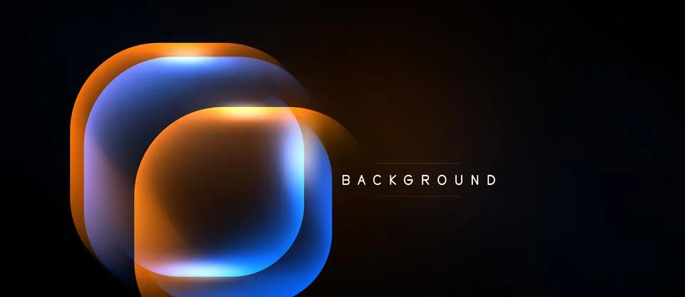 Abstract neon layers overlap, creating vibrant glow. Dark background emphasiz Stock Illustration