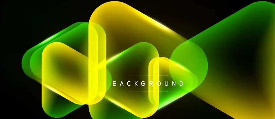 Abstract neon layers overlap, creating vibrant yellow, green glow. Dark 스톡 일러스트