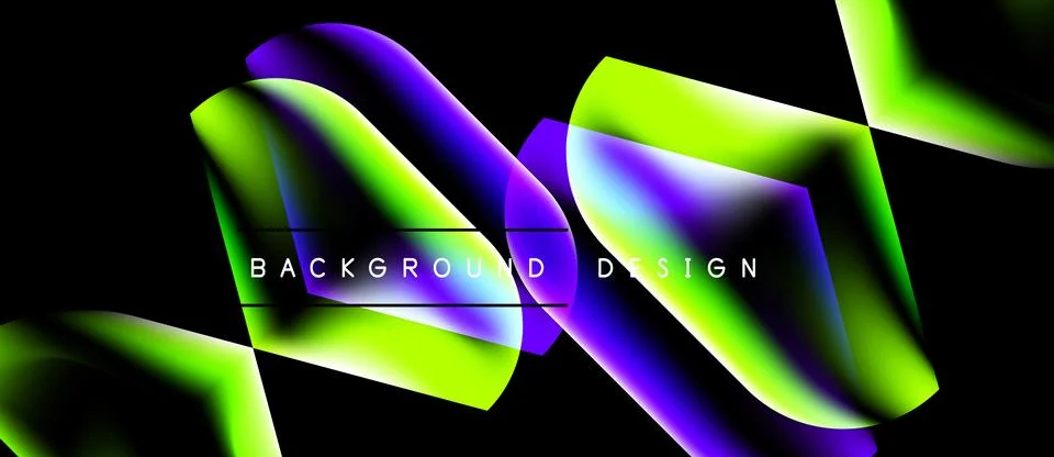 Abstract neon layers overlap, creating vibrant fluid shapes. Dark background Ilustración de archivo