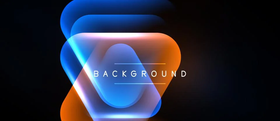 Abstract neon layers overlap, creating vibrant geometric design. Background Stock Illustration