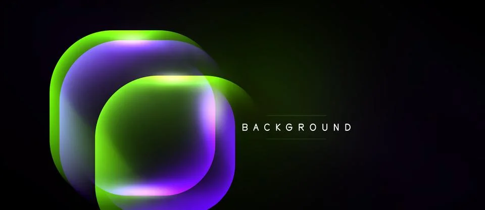 Abstract neon layers overlap dark background. Vibrant green, purple hues crea イラスト素材