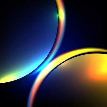 Abstract neon light background with glowing blue and yellow arcs on dark ba.. Stock Illustration