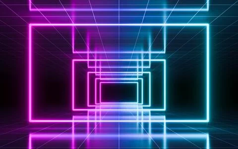 Abstract neon light background with perspective grid. 3d rendering Stock Illustration