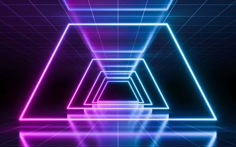 Abstract neon light background with perspective grid. 3d rendering Stock Illustration