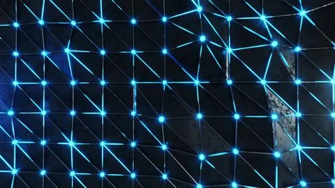 Abstract Neon Light. Blue high tech field with glow particles form lines Illustrazione stock