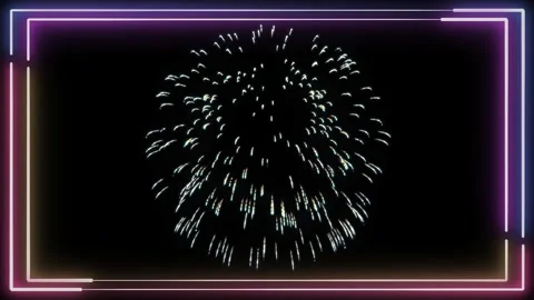 Abstract neon light burst with glowing particles and colorful frame border on 库存影片 342897684