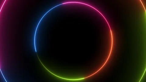 Abstract Neon Light Circles Dynamic Motion Black Background Digital Graphic.. Видео 330411299