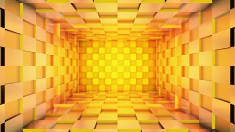 Abstract neon light corridor, concept Golden matrix box design., Looping 4K vide Stock Footage 147929972