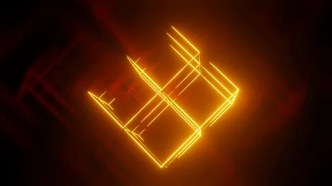 Abstract Neon Light Cube Background Video, Blinking Orange Background Loop Stock Footage 232387170