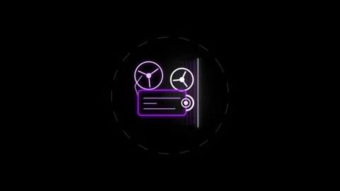 Abstract neon light design with rotating circular gears and digital display.. Stock Footage 344240389