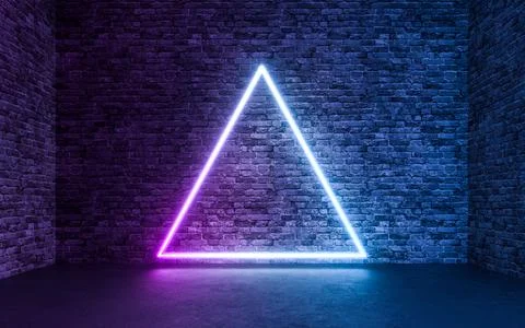 Abstract Neon Light With Empty Grunge Concrete Brick Room Background. 3d rend Stock Illustration
