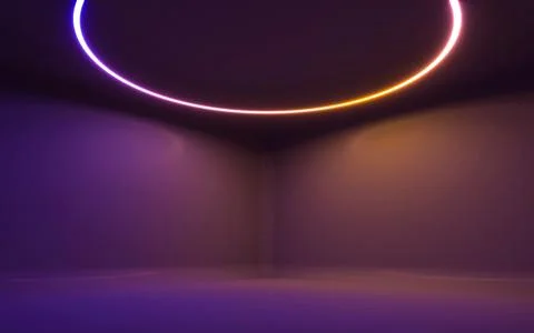 Abstract Neon Light In  Empty Room. 3d rendering Stock Illustration