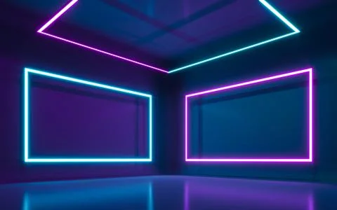 Abstract Neon Light In  Empty Room. 3d rendering Stock Illustration