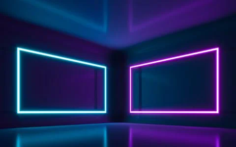 Abstract Neon Light In  Empty Room. 3d rendering Stock Illustration