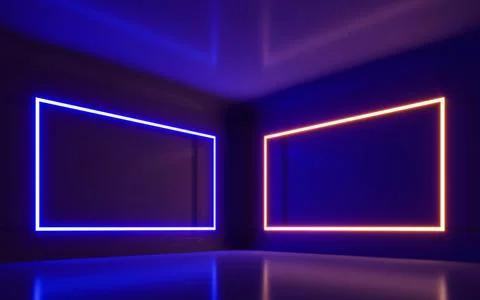 Abstract Neon Light In  Empty Room. 3d rendering Stock Illustration