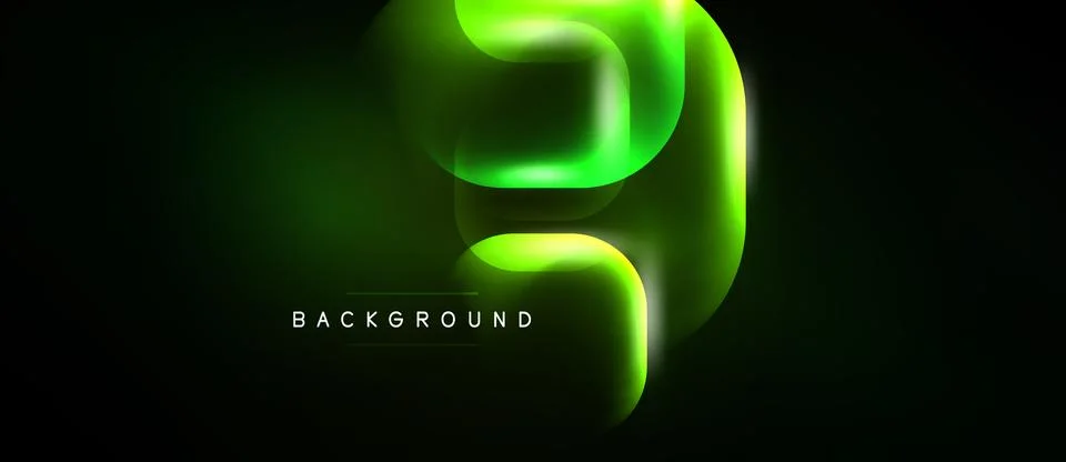 Abstract neon light flow. Bright green curves over dark background. Modern Ilustração Stock