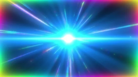 Abstract neon light frame with glowing blue center beam on dark background Stock Footage 345016377