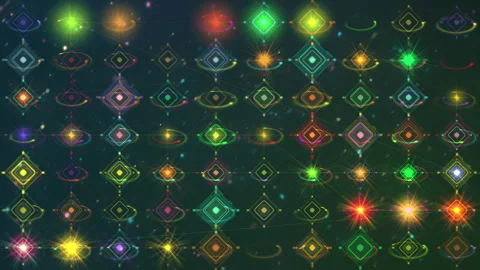 Abstract Neon Light Grid Background With Colorful Geometric Orbs Flickering 스톡 동영상 330665462