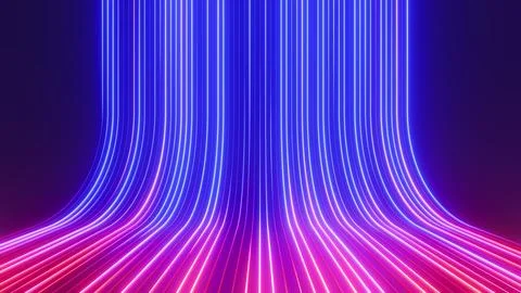 Abstract neon light lines in blue and pink, modern futuristic wall background Stock Illustration