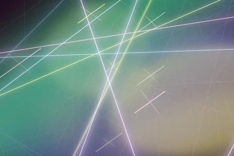 Abstract neon light lines intersect over a subtle grid, blending green, pur.. Stock Illustration
