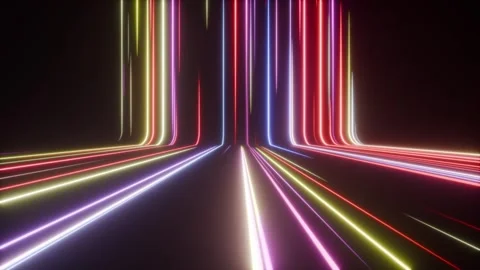 Abstract neon light paths in dark futuristic 3D tunnel Stock Footage 325964488