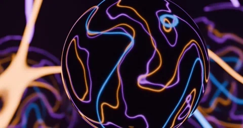 Abstract Neon Light Patterns on Sphere looping animation Stock Footage 326022203