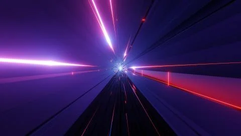 Abstract neon light rays outer space galaxy tunnel 3d illustration background Stock Illustration