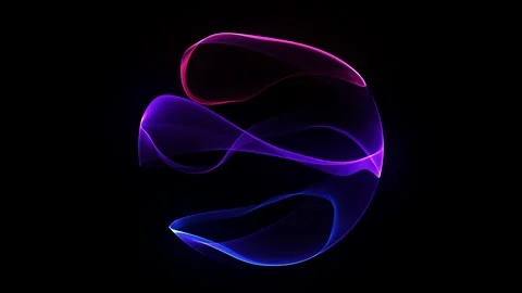 Abstract neon light ribbon sphere fragment. Flowing purple pink and blue or.. Video stock 330257964
