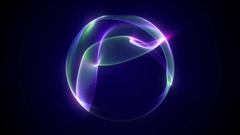 Abstract Neon Light Ribbon Sphere with Flowing Transparent Waves, Glowing G.. Video stock 330601467