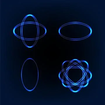 Abstract Neon Light Rings Orbit Background, Blue Glow Energy Circles, Futuri Stock Illustration
