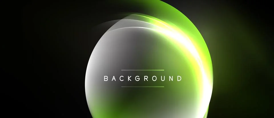 Abstract neon light shapes create glowing circular design. Dark background Stock Illustration