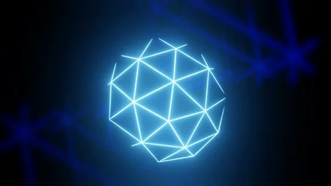 Abstract Neon Light Sphere Background Video, 4K, Blinking Blue Glowing Stock Footage 232387553