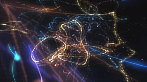 Abstract Neon Light Swirls, Digital Energy Visualization Stock Footage 320053532