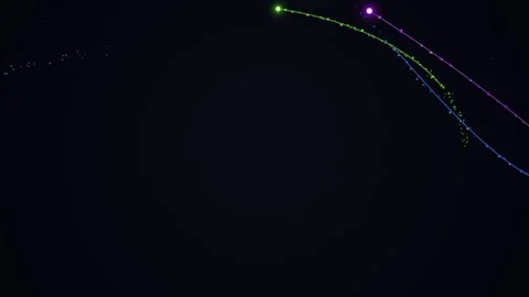 Abstract Neon Light Trails and Glowing Particle Streams on Black Background Stock Footage 334863269