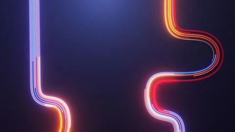 Abstract neon light trails on a dark blue background Stock Illustration