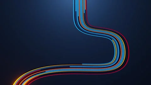 Abstract neon light trails flow across a dark blue background. Seamless loop Stock Footage 347876687