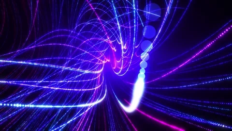 Abstract neon light trails forming dynamic flowing curves in blue and purple Stock Footage 330593486