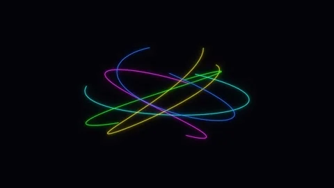 Abstract neon light trails forming complex geometric shapes in dark space 库存影片 335118088
