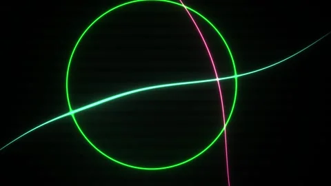 Abstract Neon Light Trails Intersecting a Glowing Green Circle on Black Bac.. Stock Footage 341802043