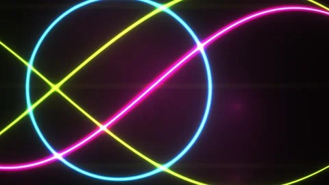 Abstract Neon Light Trails Moving Through A Glowing Blue Circle Background. Stock Footage 341802341