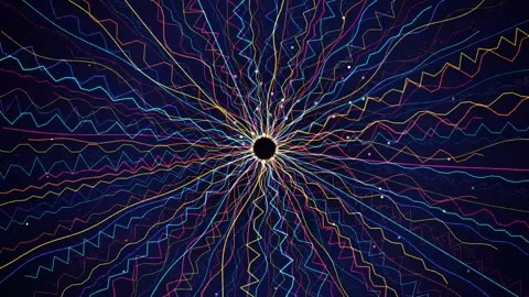 Abstract neon light trails radiating from center, dynamic digital data flow.. 스톡 동영상 348057683