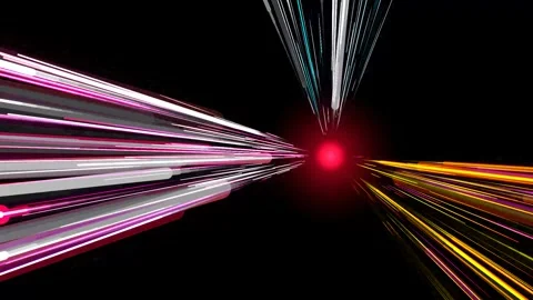 Abstract neon light trails tunnel with glowing red core motion background Video stock 344855295
