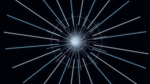 Abstract neon light tunnel with radiating lines in dark space Stock Footage 336349559