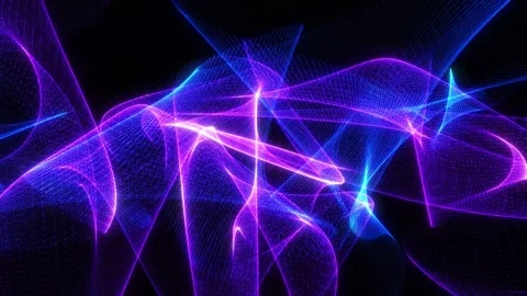 Abstract neon light waves intertwine in blue and purple, creating a dynamic f Stock Footage 327808437