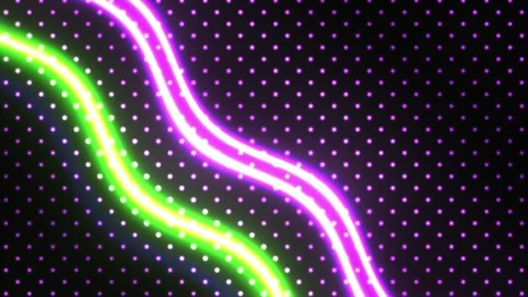 Abstract Neon Light Waves Moving Over Dark Dotted Pattern Background. Stock Footage 340523985