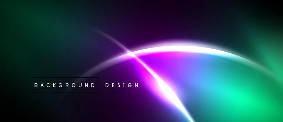 Abstract neon lights blend, creating vibrant curves. Dark background emphasiz Stock Illustration