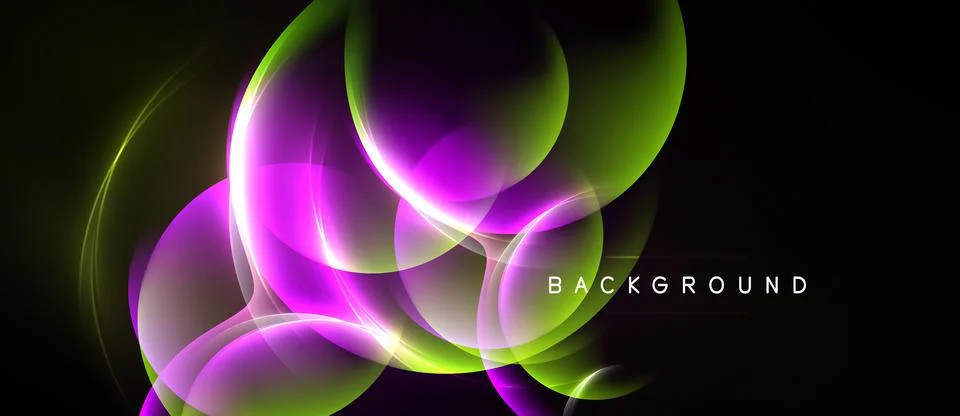 Abstract neon lights blend, creating vibrant circular shapes against dark Stock Illustration