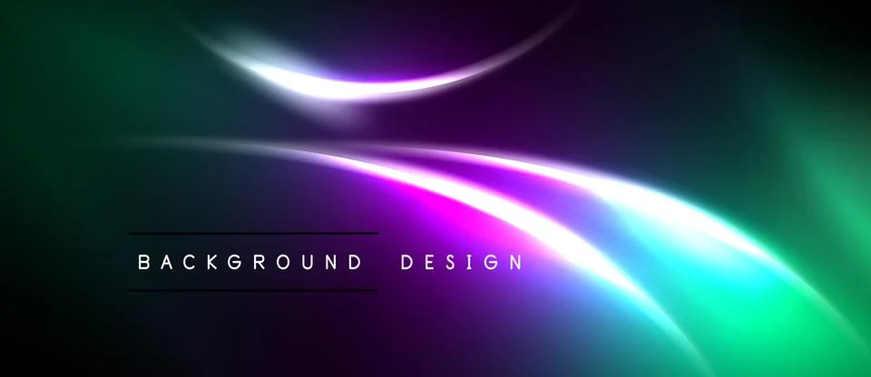 Abstract neon lights blend, creating vibrant gradients. Dark background Stock Illustration