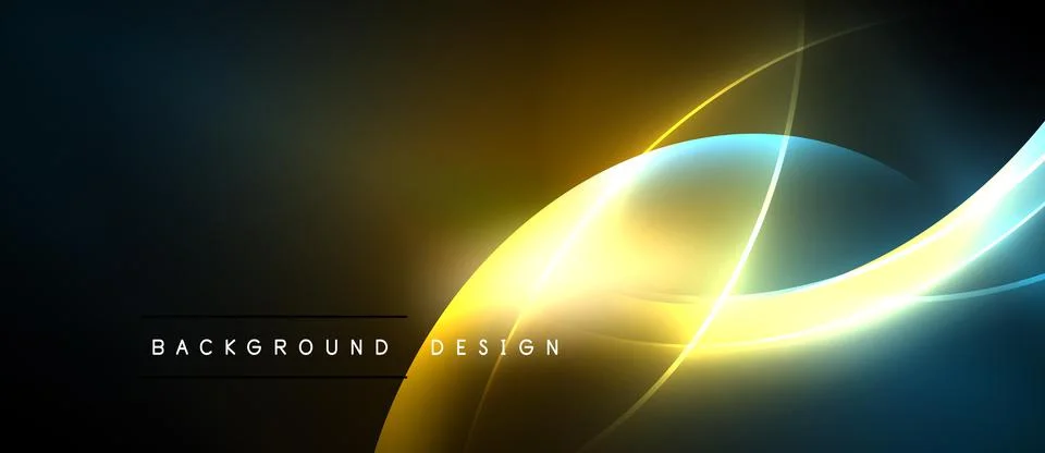 Abstract neon lights create dynamic curves, gradients. Dark background Illustrazione stock
